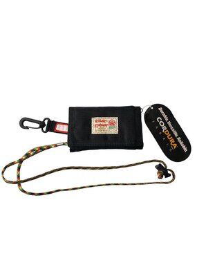 Rough Enough Black Trifold Wallet Cordura Fabric Detachable Lanyard